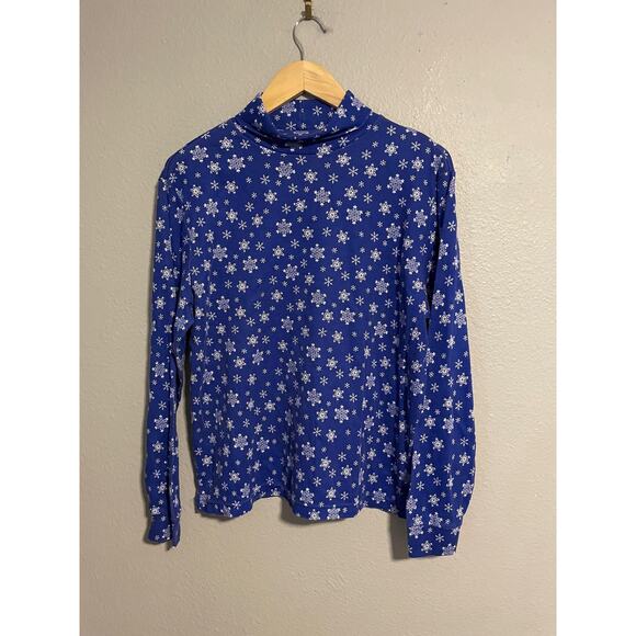 Vintage NutCracker Shirt Womens XL Blue Snowflake Mock Neck Long Sleeve Holiday - Picture 1 of 7